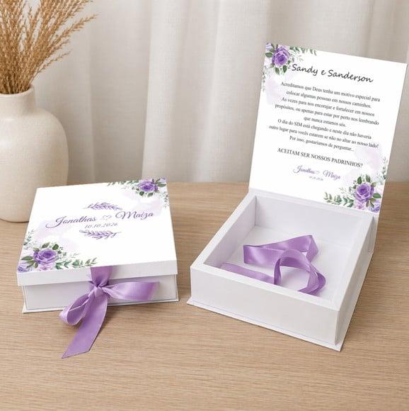 Caixa Convite para Padrinhos Casamento Lavanda + Brindes