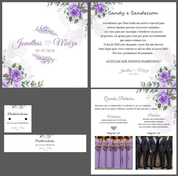Caixa Convite para Padrinhos Casamento Lavanda + Brindes