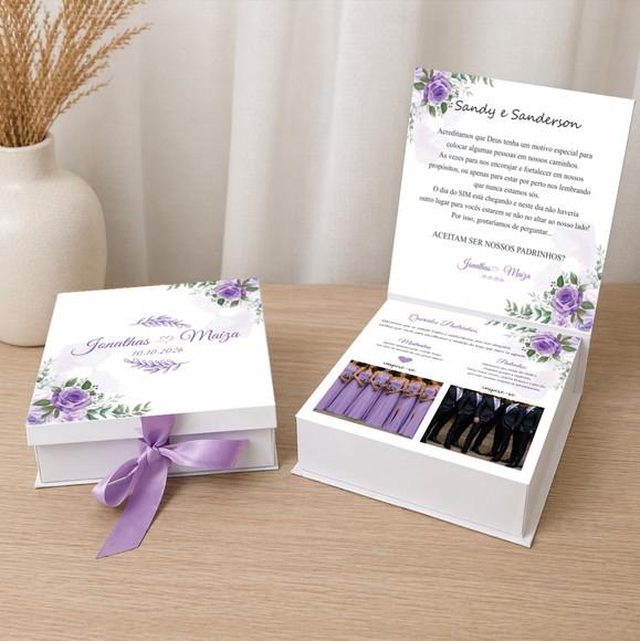 Caixa Convite para Padrinhos Casamento Lavanda + Brindes