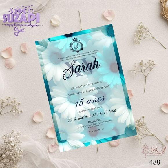 Convite 15 Anos A5 Azul Floral