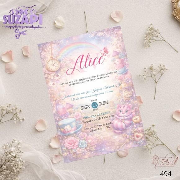Convite 15 Anos A5 Alice no Pais das Maravilhas