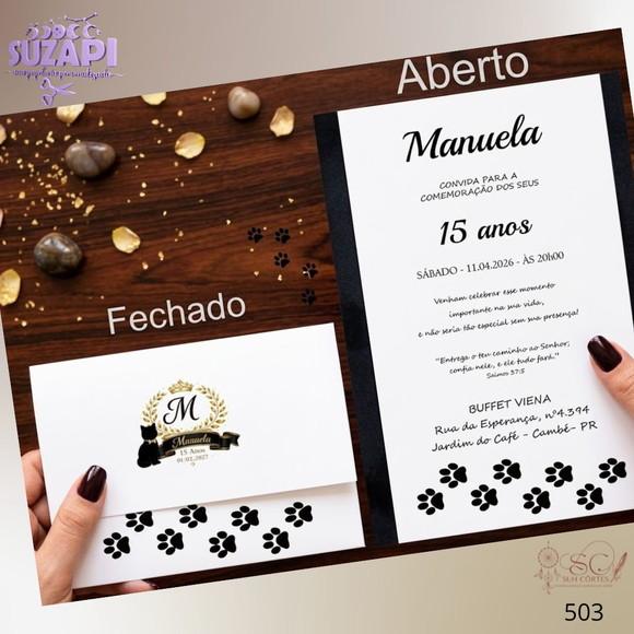 Convite 15 Anos A5 Gato Preto