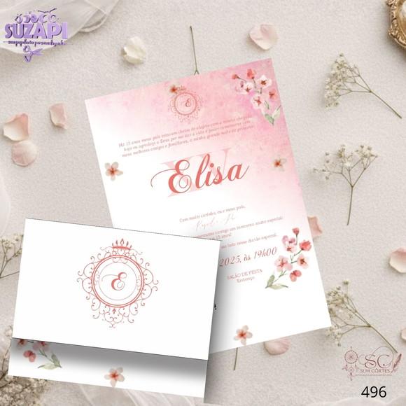 Convite 15 Anos A5 Salmão Floral