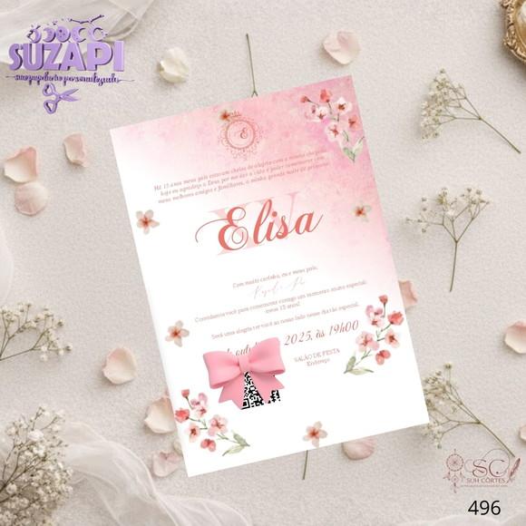 Convite 15 Anos A5 Salmão Floral