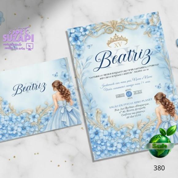 Convite 15 Anos Azul com Dourado Tamanho A5