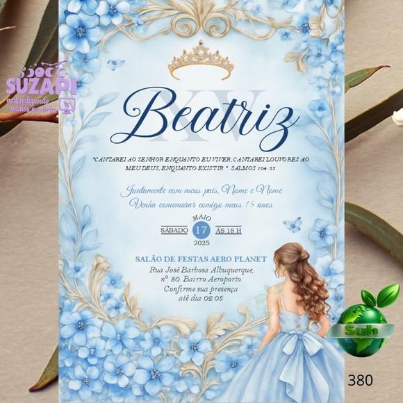 Convite 15 Anos Azul com Dourado Tamanho A5