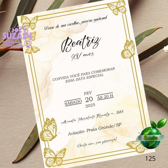 Convite 15 Anos Preto e Dourado com Laço Promocional