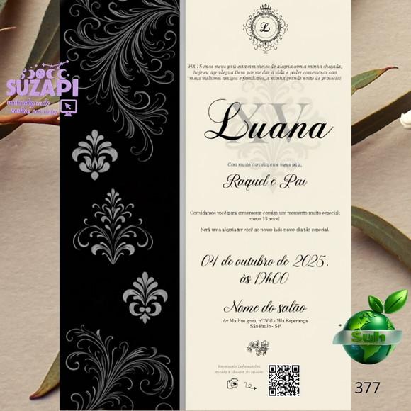 Convite 15 Anos Preto e Prata com Laço