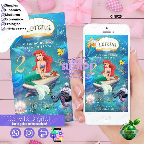 Convite Ariel Pequena Sereia Digital Virtual Whatsapp