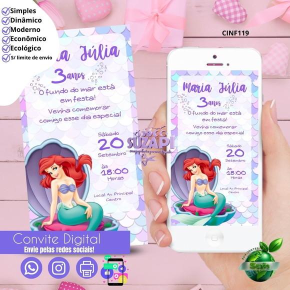Convite Ariel Pequena Sereia Digital Virtual Whatsapp
