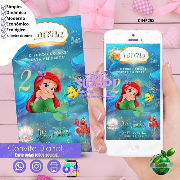 Convite Ariel Pequena Sereia Digital Virtual Whatsapp
