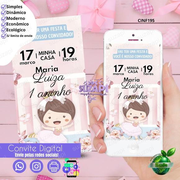 Convite Bailarina Aquarela Digital Virtual Whatsapp