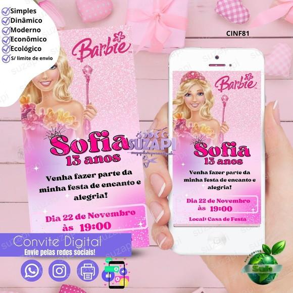 Convite Barbie 3 Digital Virtual Whatsapp