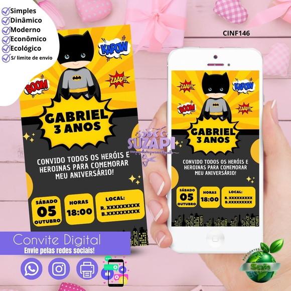 Convite Batman Cute Digital Virtual Whatsapp