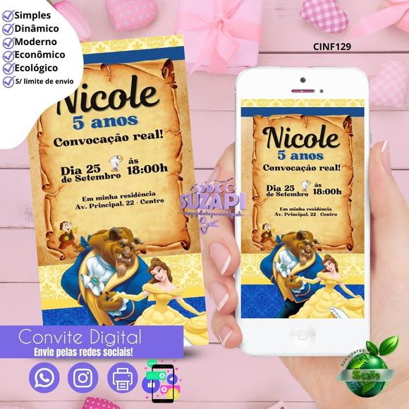 Convite Bela e a Fera 2 Digital Virtual Whatsapp