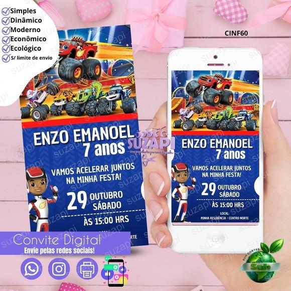 Convite Blaze e as Monster Machines Digital Virtual Whatsapp