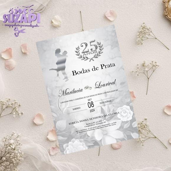 Convite Bolda de Prata Floral Tam A5