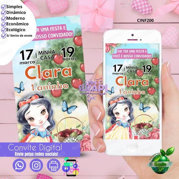 Convite Branca de Neve Digital Virtual Whatsapp