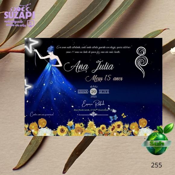 Convite de 15 Anos Azul Noite Estrelada Van Gogh