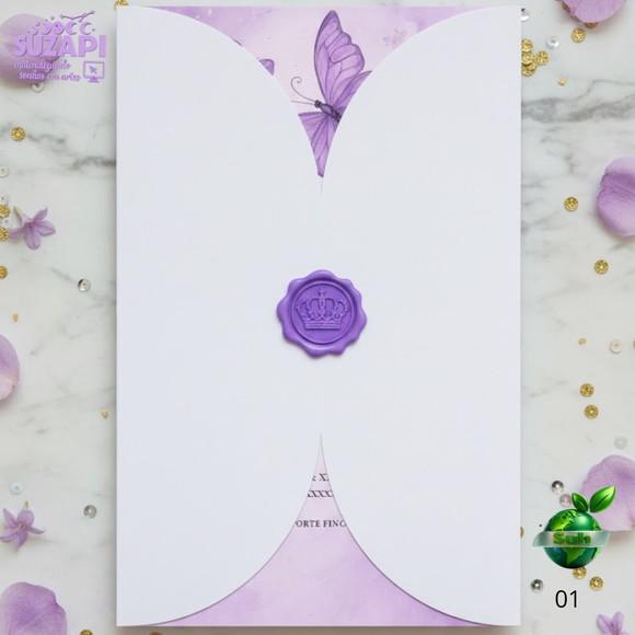 Convite de 15 Anos Borboletas Lilás Lavanda A4