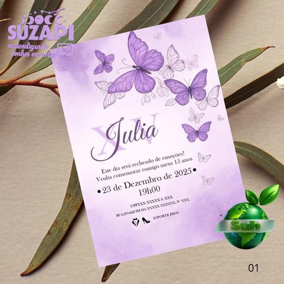 Convite de 15 Anos Borboletas Lilás Lavanda A5