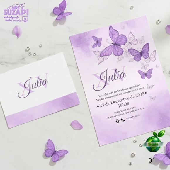 Convite de 15 Anos Borboletas Lilás Lavanda A5