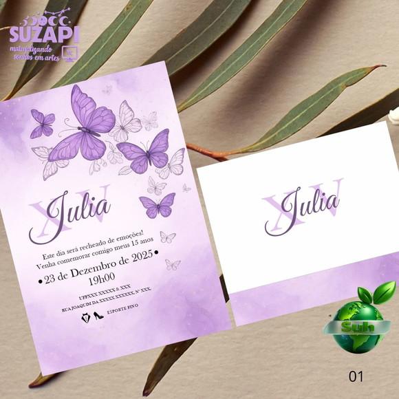 Convite de 15 Anos Borboletas Lilás Lavanda A5
