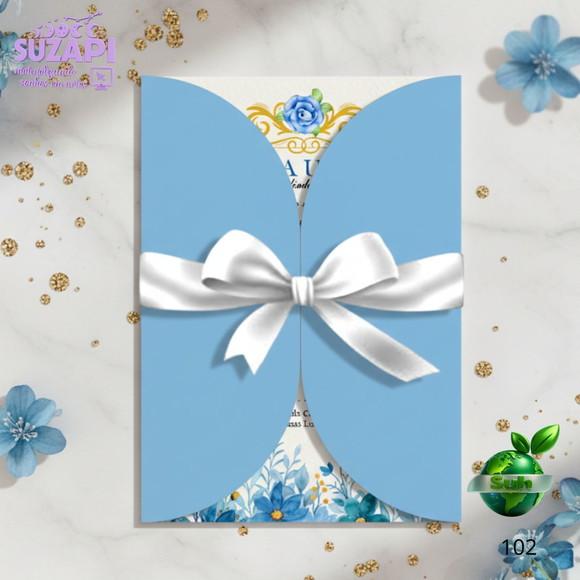 Convite de 15 Anos com Azul Claro com Laço