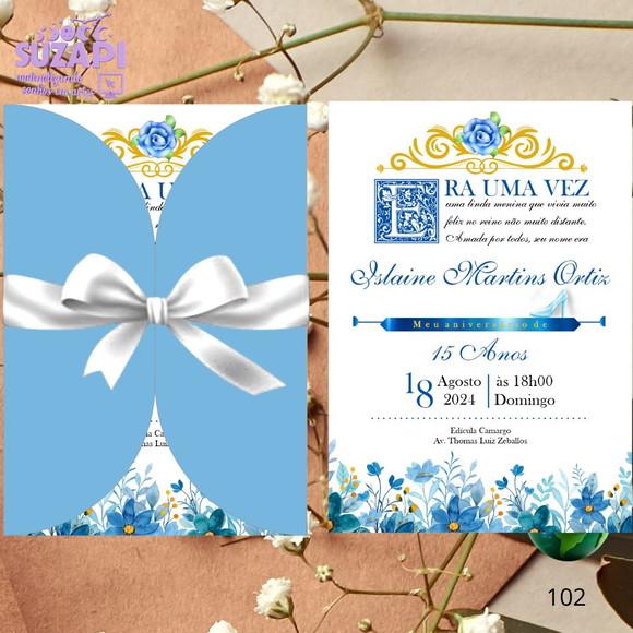 Convite de 15 Anos com Azul Claro com Laço
