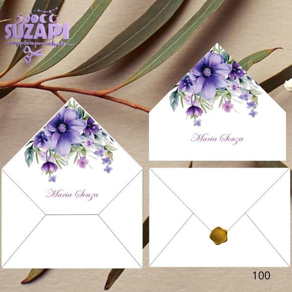 Convite de 15 Anos com Floral Lilás com Lacre de Cera