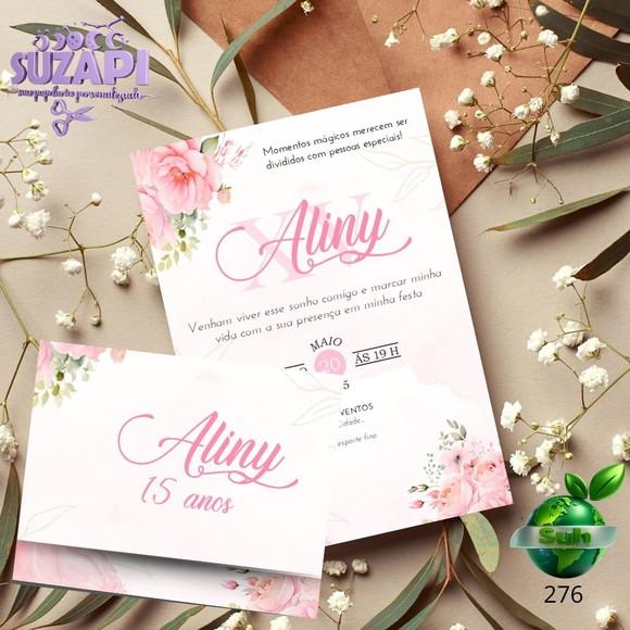Convite de 15 Anos com Floral Rosa