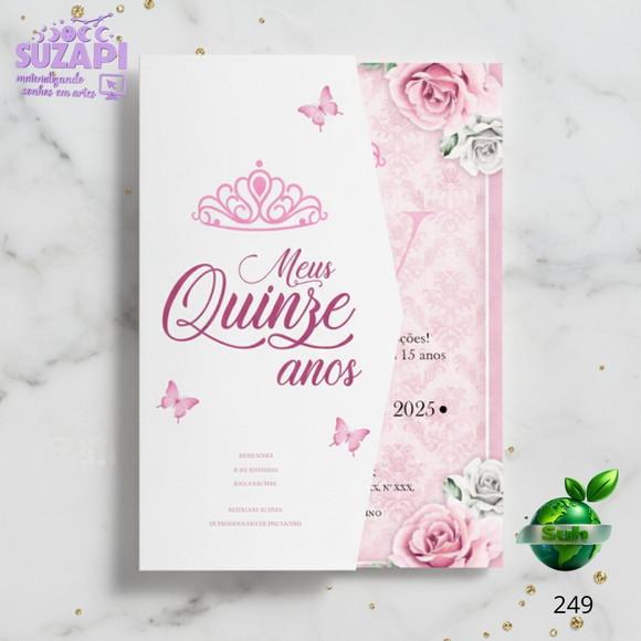 Convite de 15 Anos com Floral Rosa Bebe