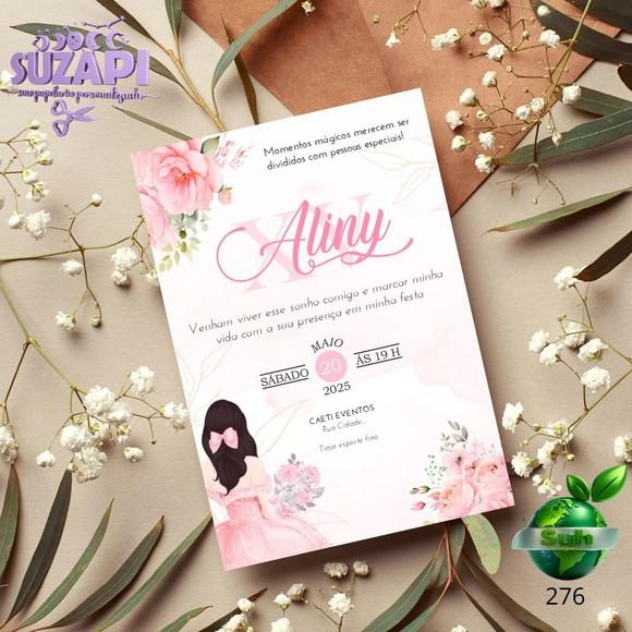 Convite de 15 Anos com Floral Rosa