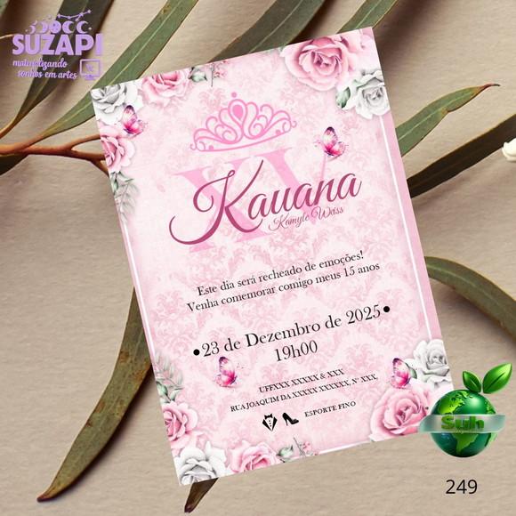 Convite de 15 Anos com Floral Rosa Bebe