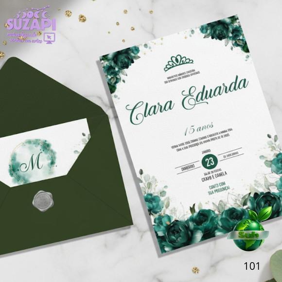 Convite de 15 Anos com Folhas Verdes com Lacre de Cera
