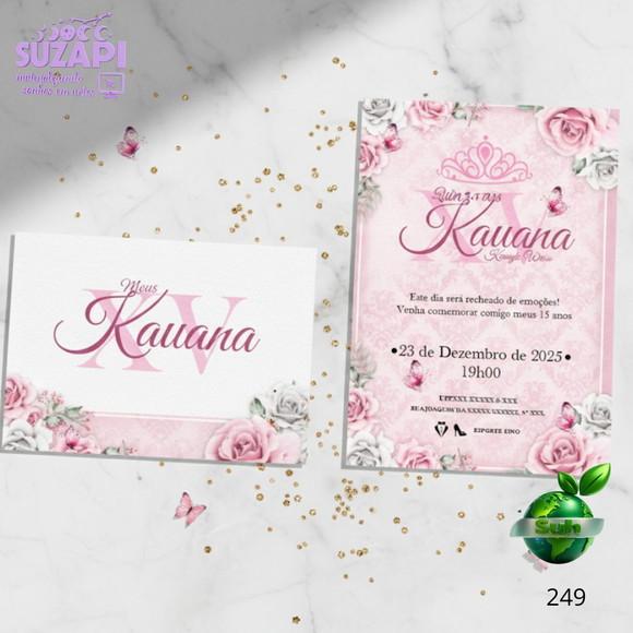 Convite de 15 Anos com Floral Rosa com Borboleta