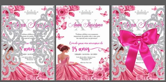 Convite de 15 Anos Princesa Rosa 390