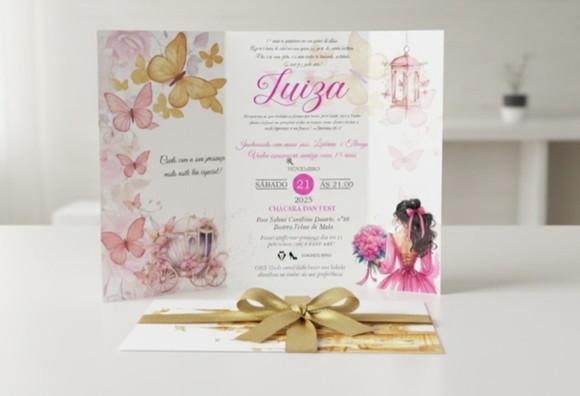 Convite de 15 Anos Rosa com Dourado 400