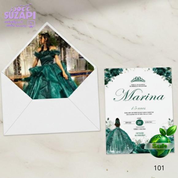 Convite de 15 Anos Verde Esmeralda com Lacre de Cera