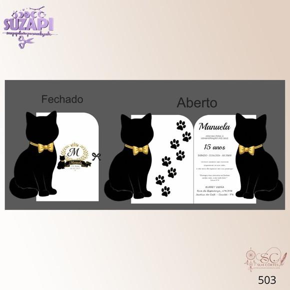Convite de 15 Gato Preto Corte Laiser Especial