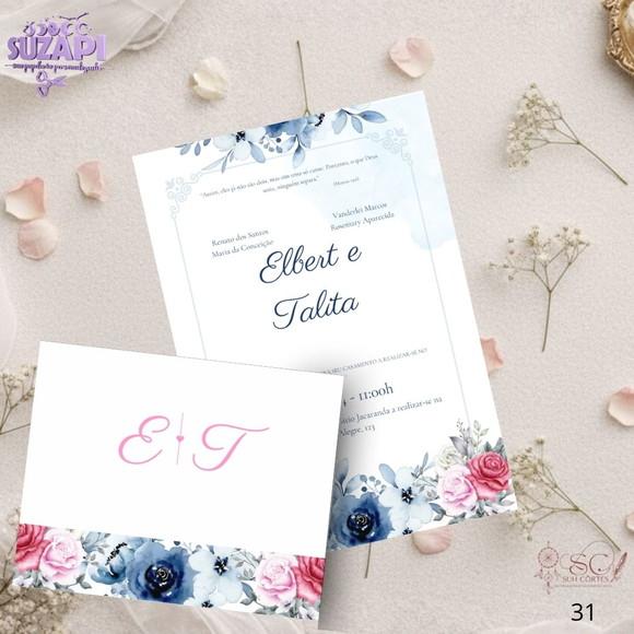 Convite de Casamento Azul Amarinho e Rosa Tam A5