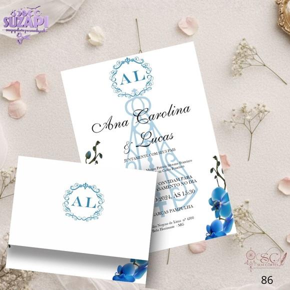 Convite de Casamento Azul Amarinho Nossa Senhora Tam A5