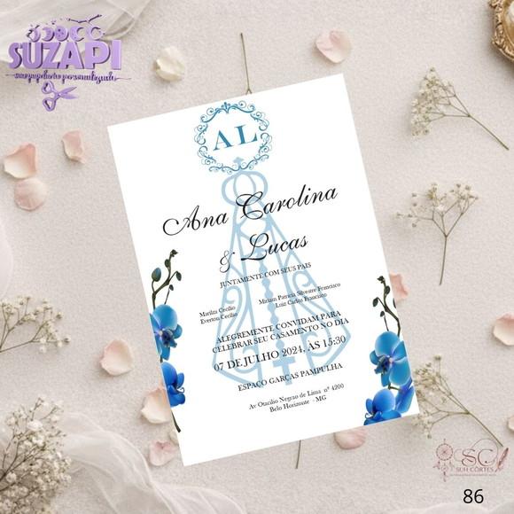 Convite de Casamento Azul Amarinho Nossa Senhora Tam A5