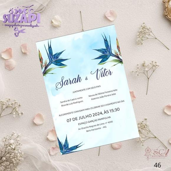 Convite de Casamento Azul Amarinho Tropical Tam A5