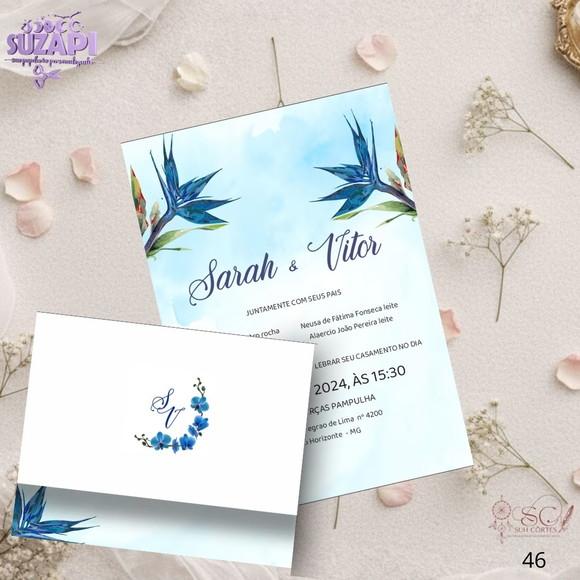 Convite de Casamento Azul Amarinho Tropical Tam A5