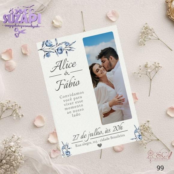 Convite de Casamento Azul c Foto Tam A5
