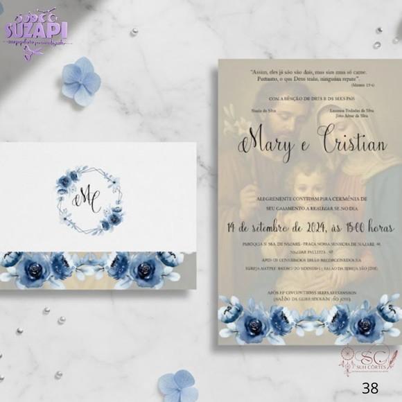 Convite de Casamento Azul Marinho c/ Foto 2 Tam A5