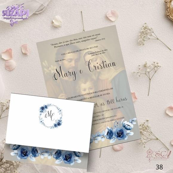 Convite de Casamento Azul Marinho c/ Foto 2 Tam A5