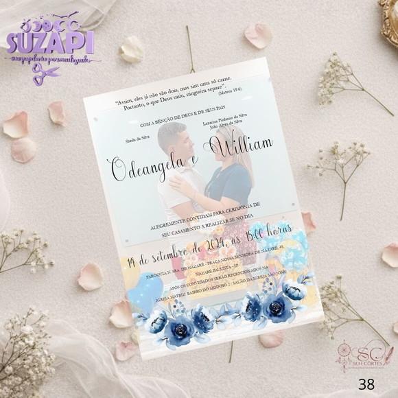 Convite de Casamento Azul Marinho c/ Foto Tam A5