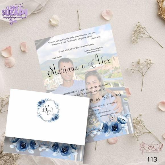 Convite de Casamento Azul Marinho com Foto Tam A5